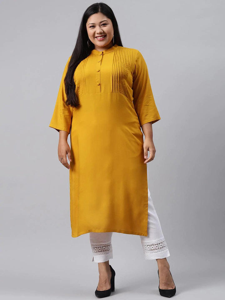 Plus Size Mustard Solid Rayon Kurta
