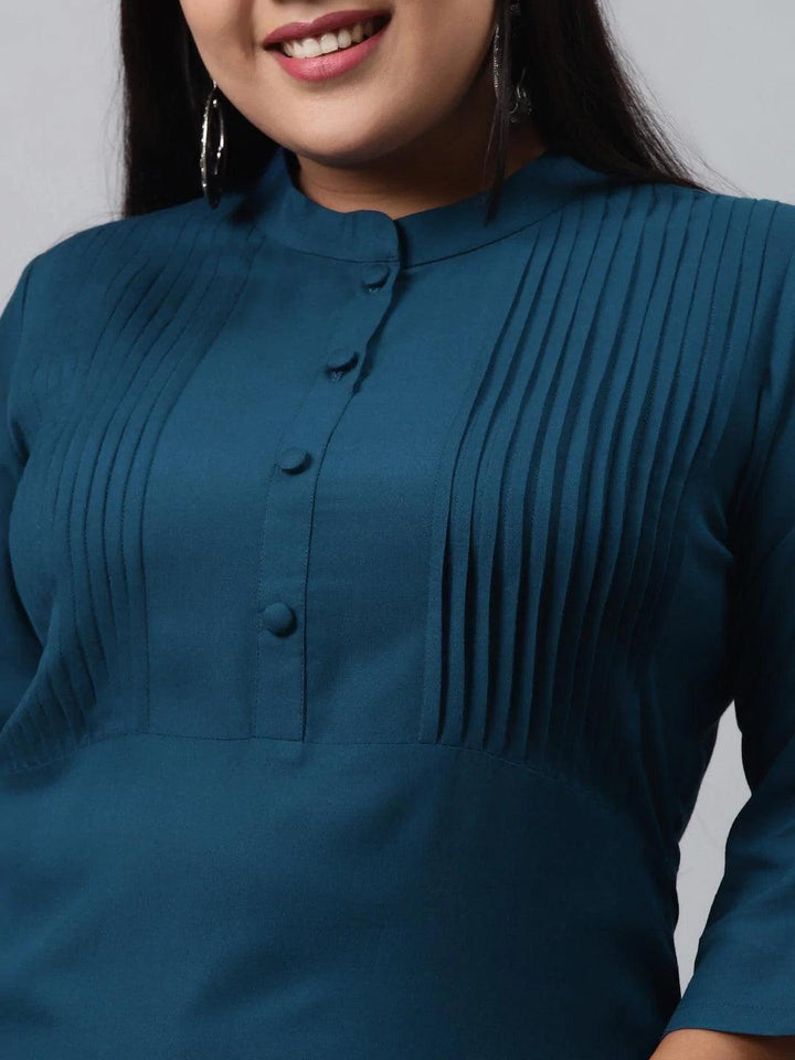 Plus Size Blue Solid  Rayon Kurta