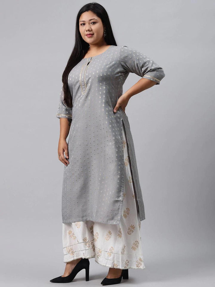 Plus Size Grey Chanderi Silk Kurta