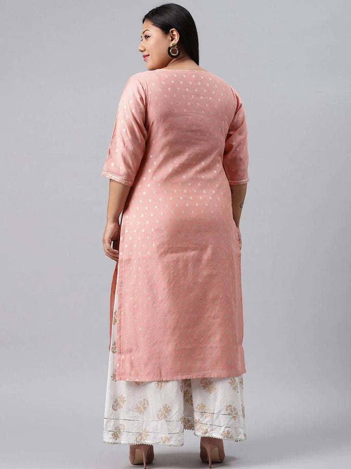 Plus Size Pink Chanderi Silk Kurta