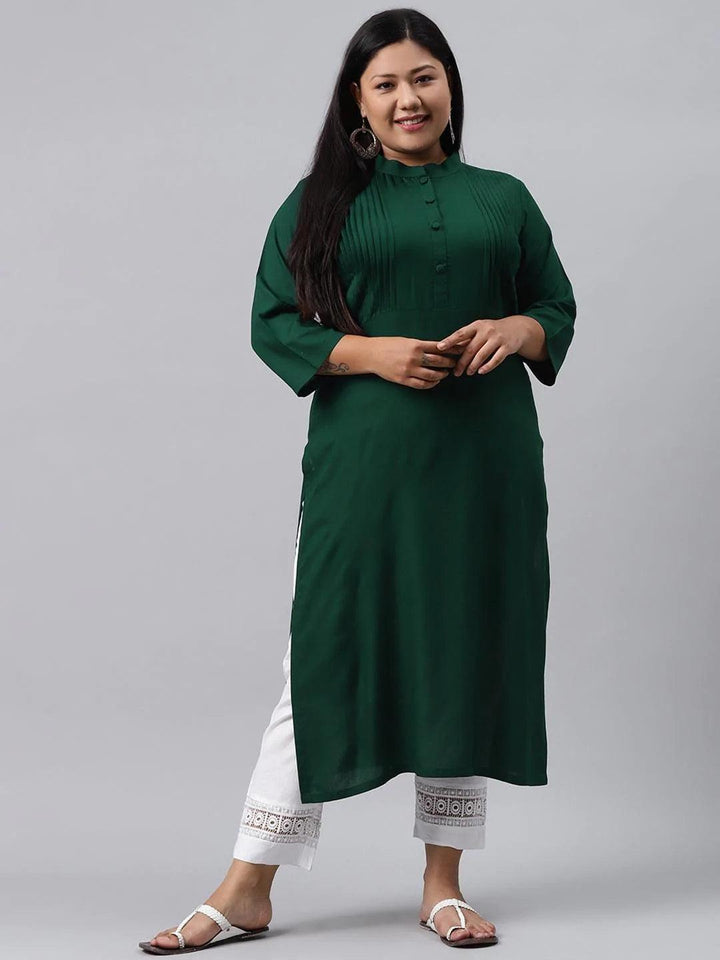 Plus Size Green Solid Rayon Kurta
