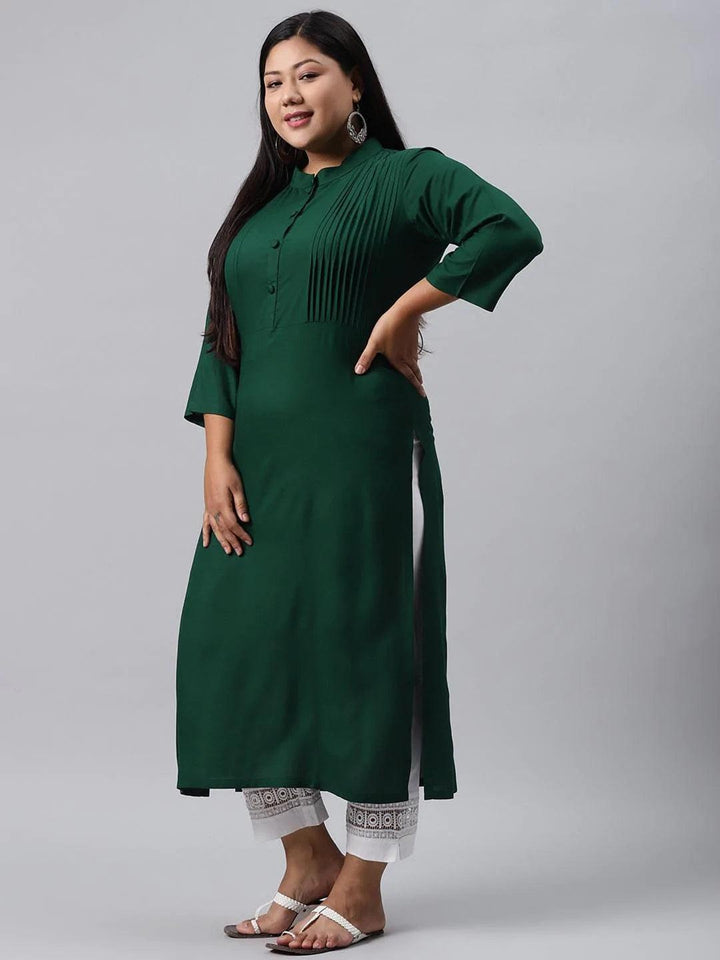 Plus Size Green Solid Rayon Kurta