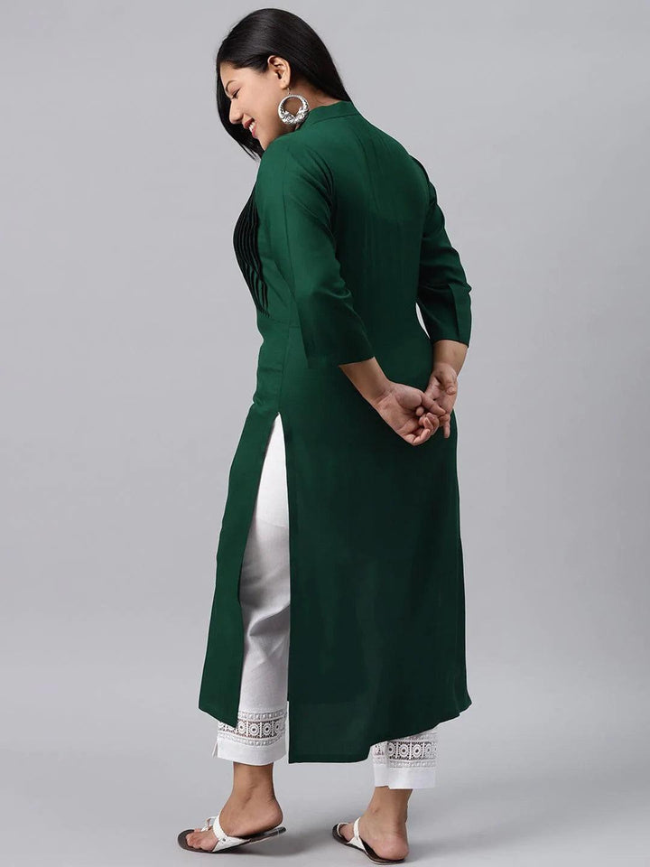 Plus Size Green Solid Rayon Kurta