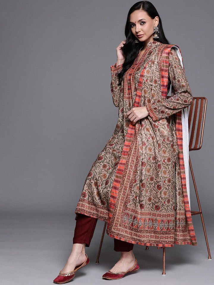 Multicoloured Printed Velvet Suit Set