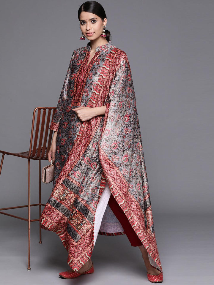 Multicoloured Printed Velvet Suit Set