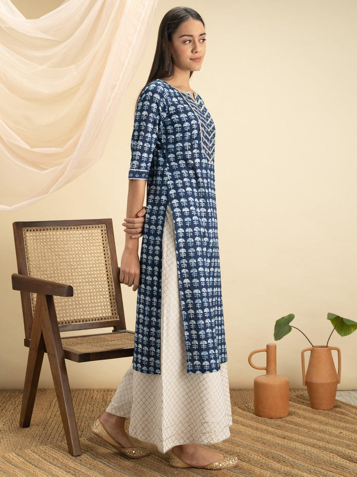 Indigo Printed Cotton Kurta