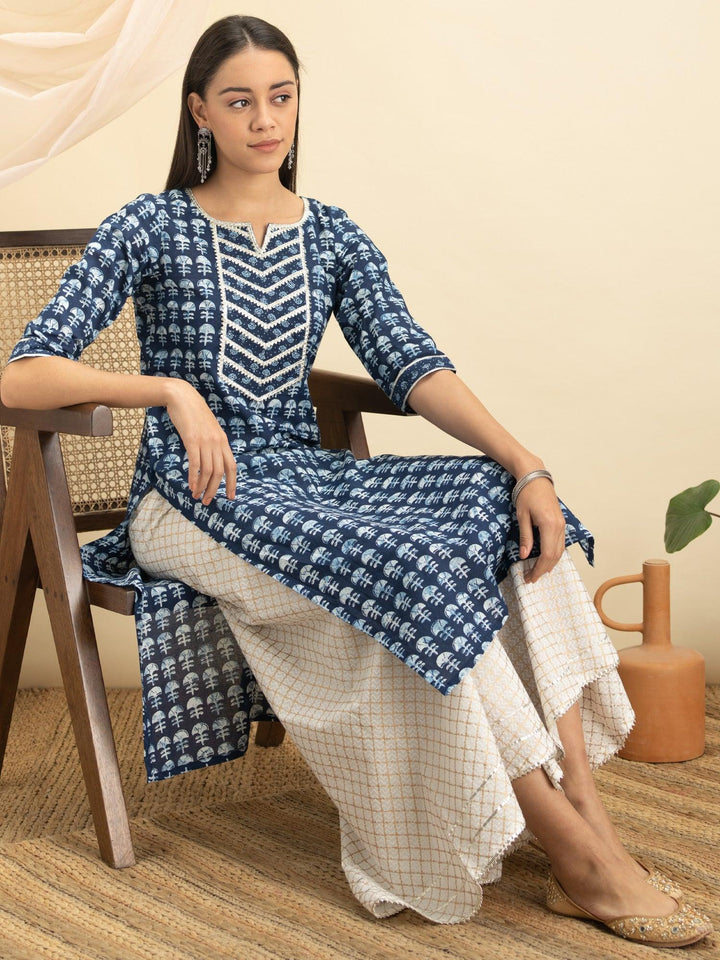 Indigo Printed Cotton Kurta