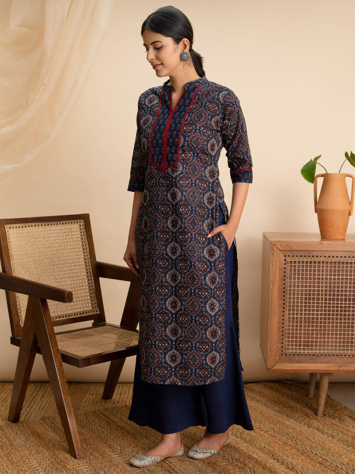 Blue Printed Cotton Kurta