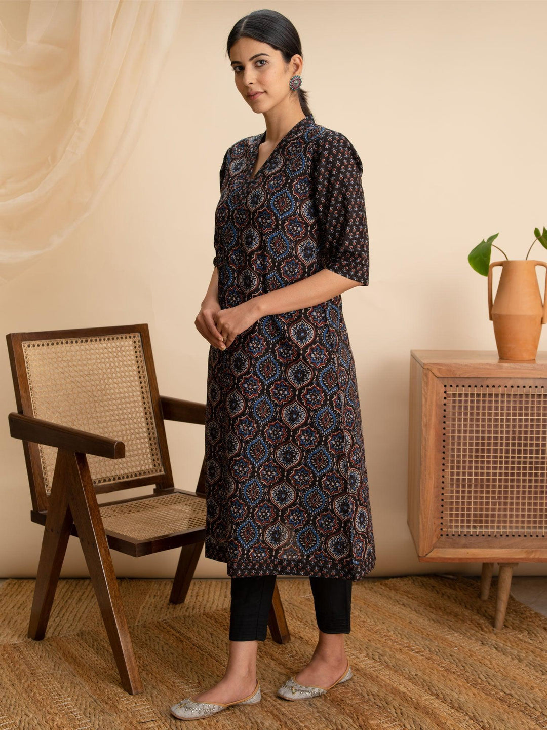 Blue Printed Cotton Kurta - ShopLibas