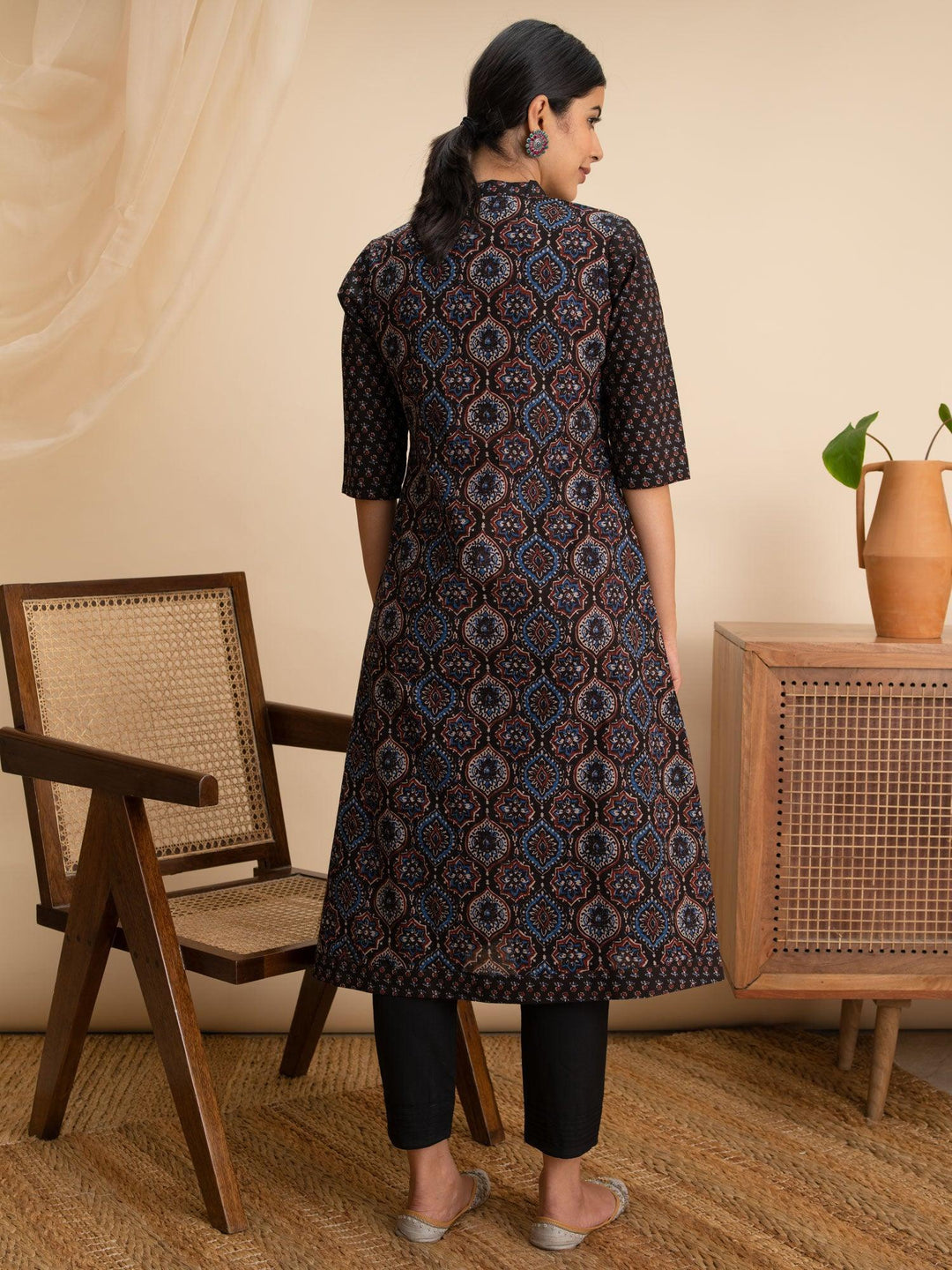 Blue Printed Cotton Kurta - ShopLibas