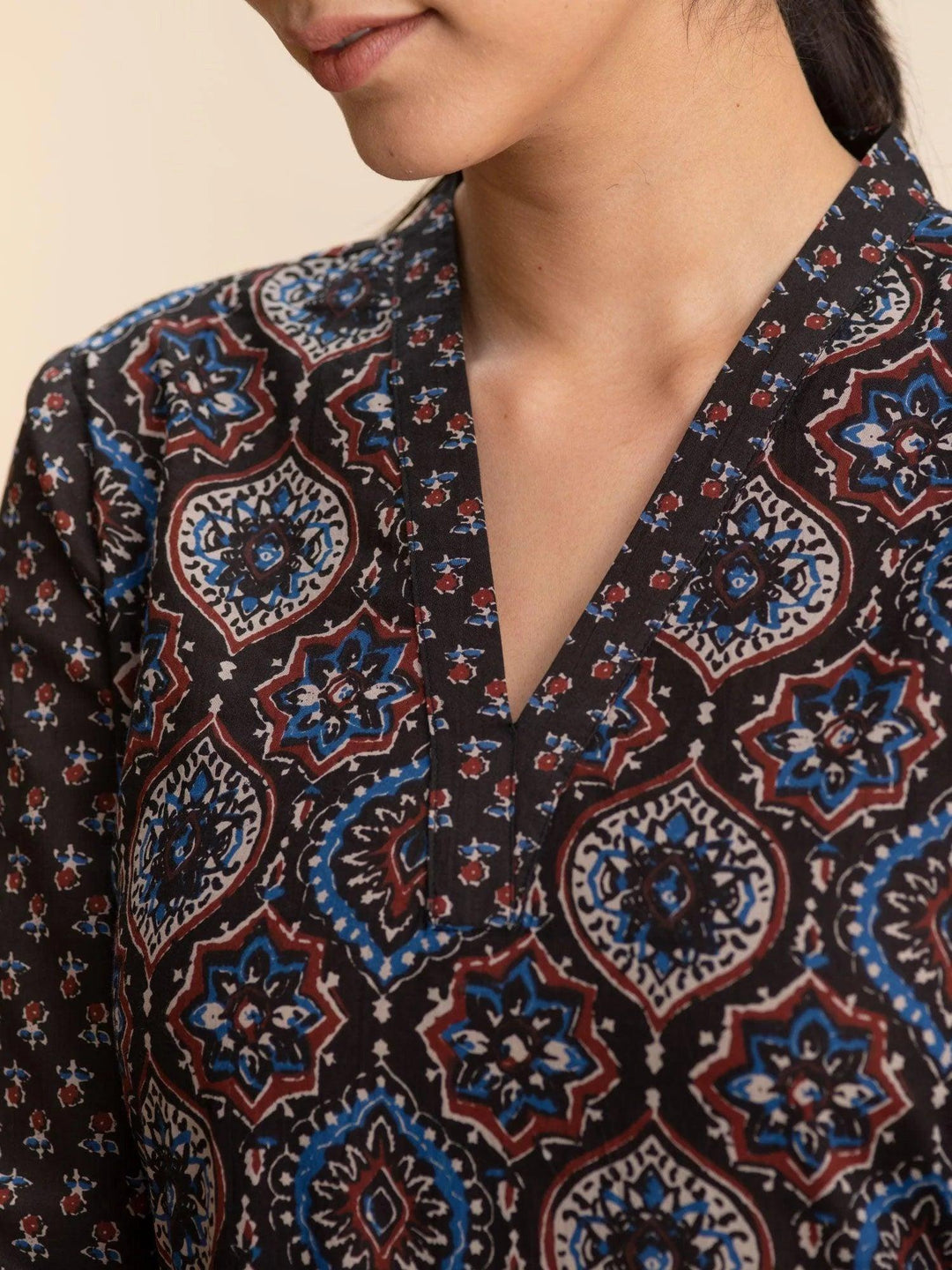 Blue Printed Cotton Kurta - ShopLibas