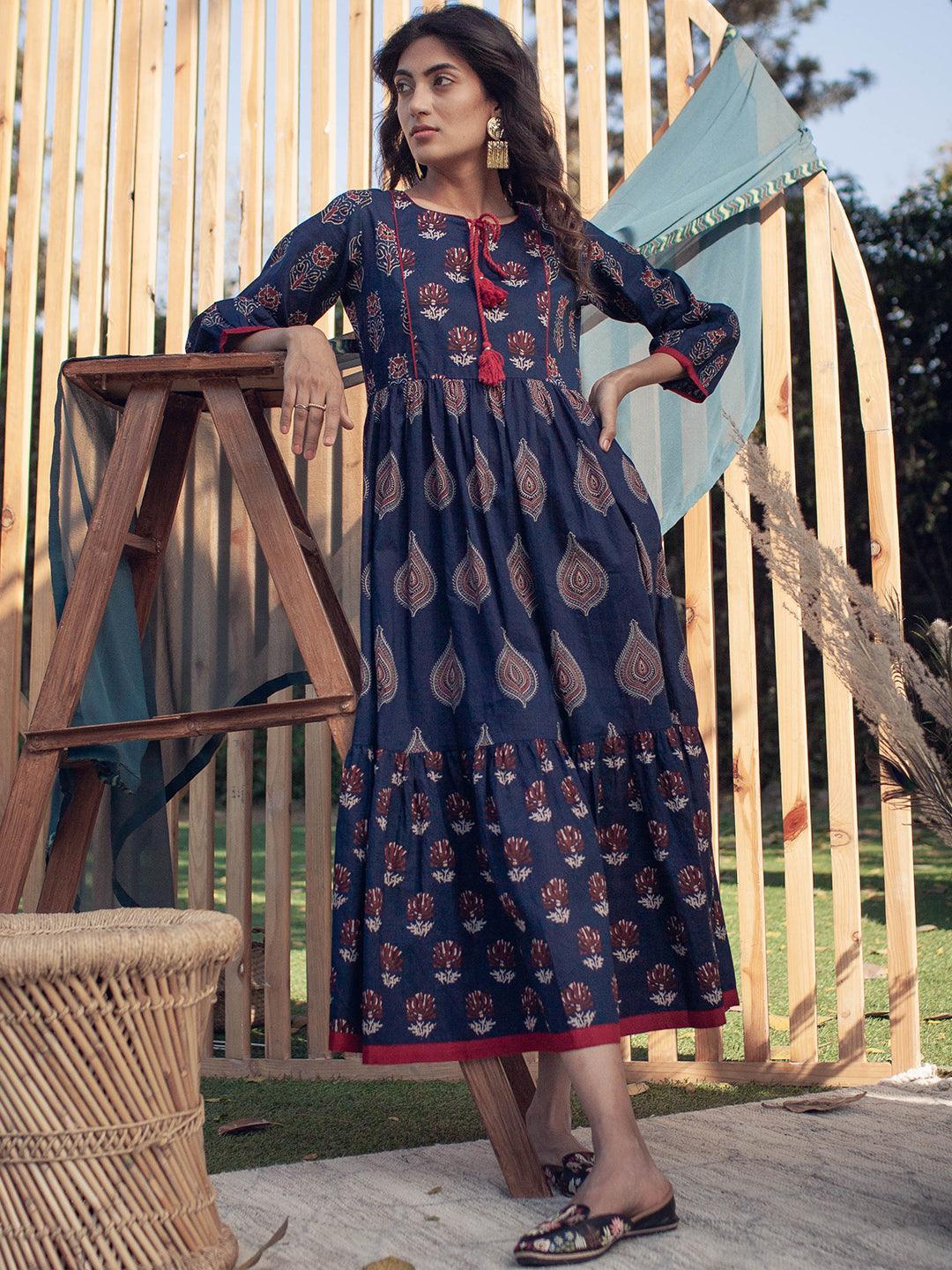 navy blue printed maxi dress Buy Navy Blue Printed Cotton Dress Online in USA at $22.00