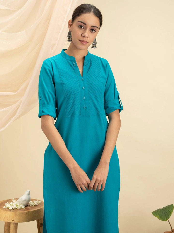 Blue Solid Cotton Kurta