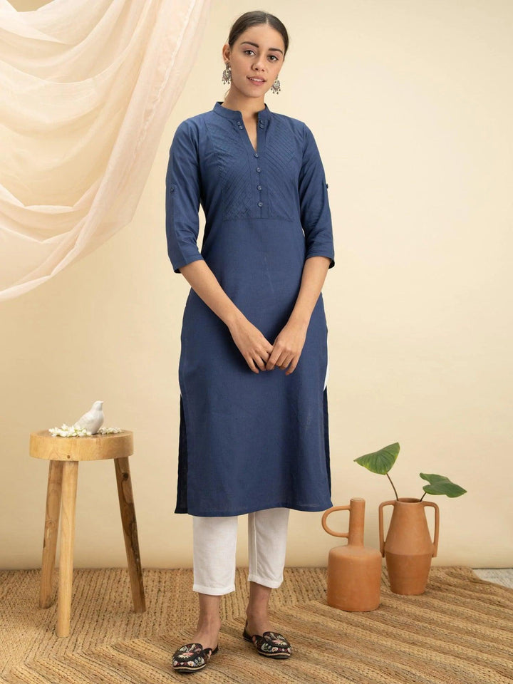 Blue Solid Cotton Kurta