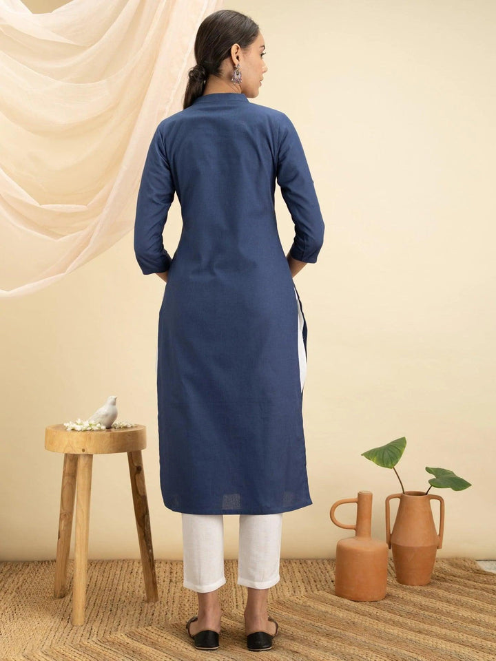 Blue Solid Cotton Kurta