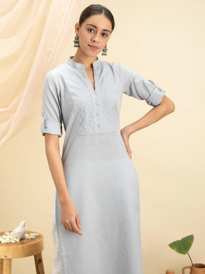 Grey Solid Cotton Kurta