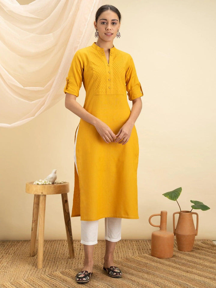 Yellow Solid Cotton Kurta