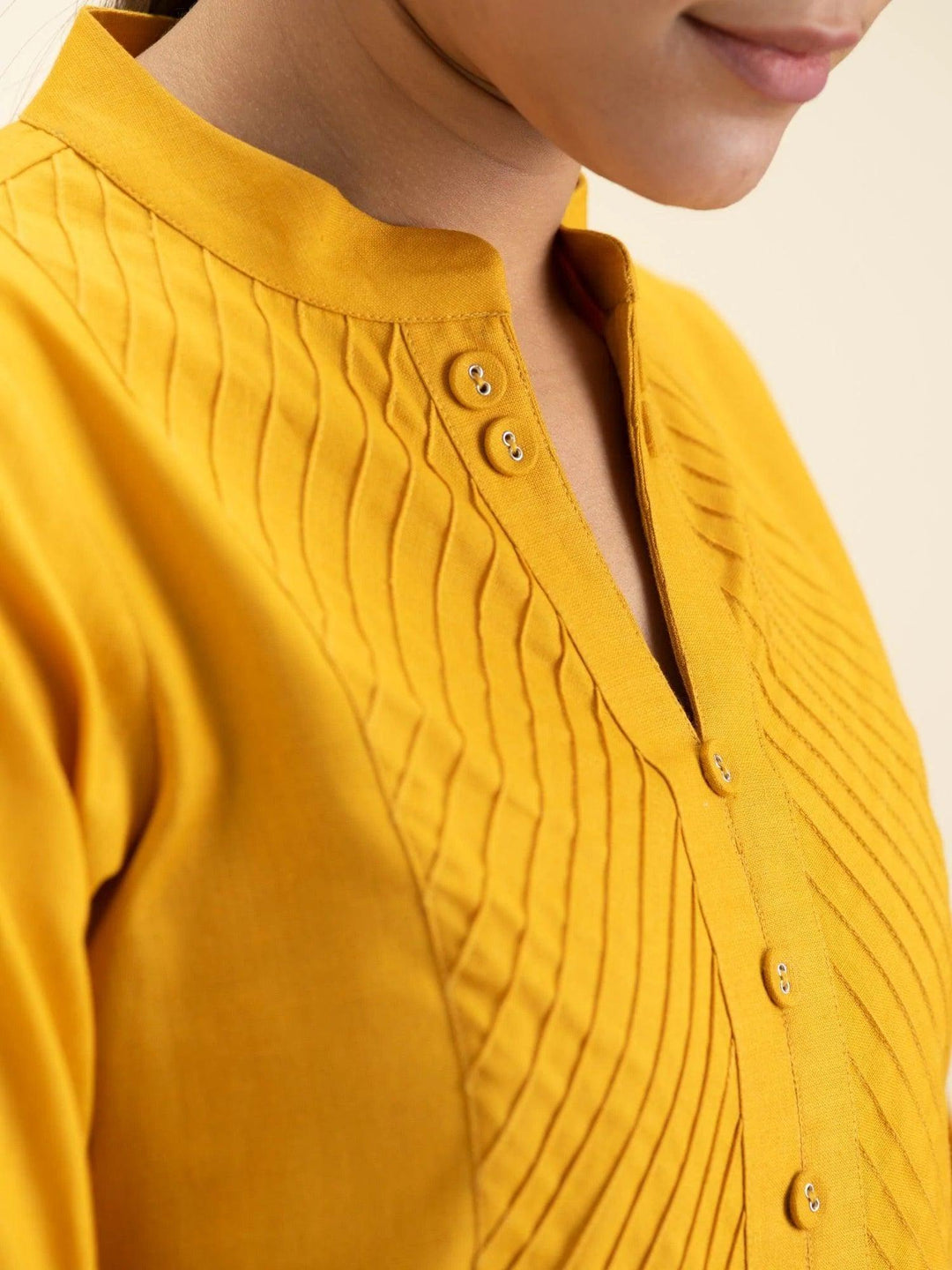 Yellow Solid Cotton Kurta - ShopLibas