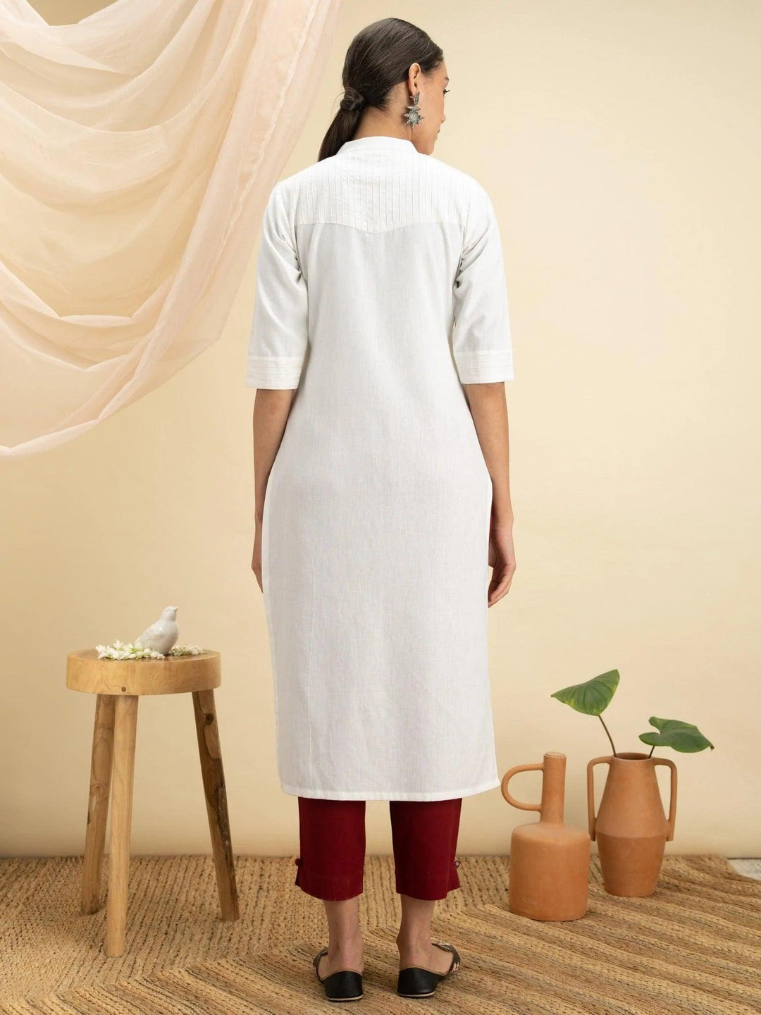 White Solid Cotton Kurta - ShopLibas