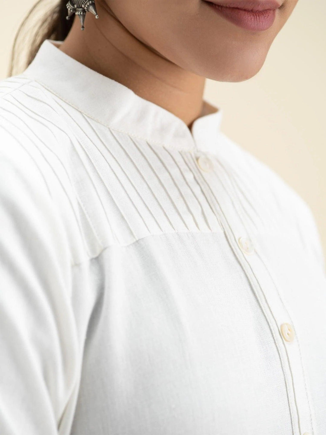 White Solid Cotton Kurta - ShopLibas