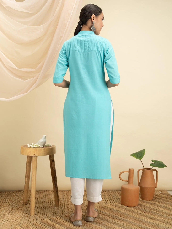 Blue Solid Cotton Kurta