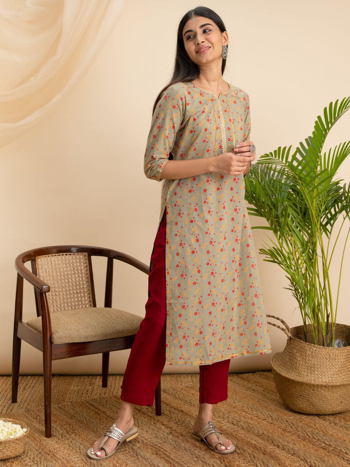 Green Printed Cotton Kurta