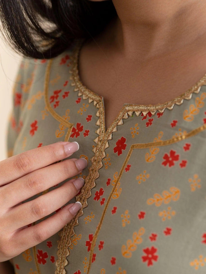 Green Printed Cotton Kurta