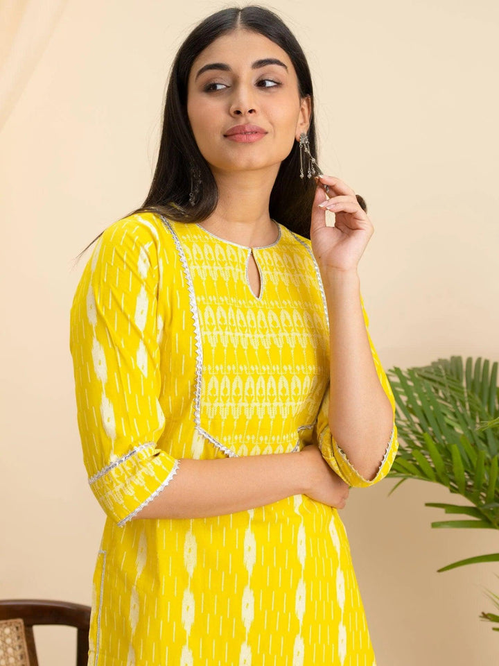 Yellow Printed Cotton Kurta