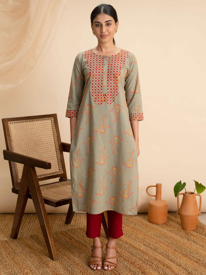 Green Printed Cotton Kurta