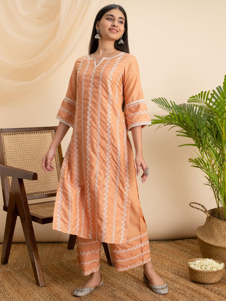 Orange Embroidered Silk Kurta