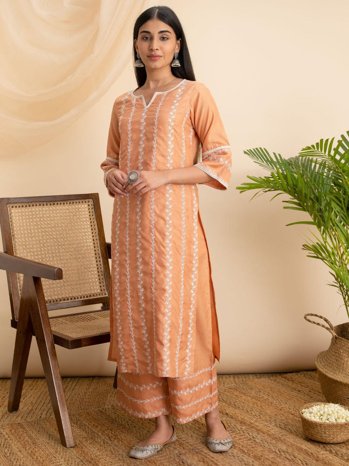 Orange Embroidered Silk Kurta