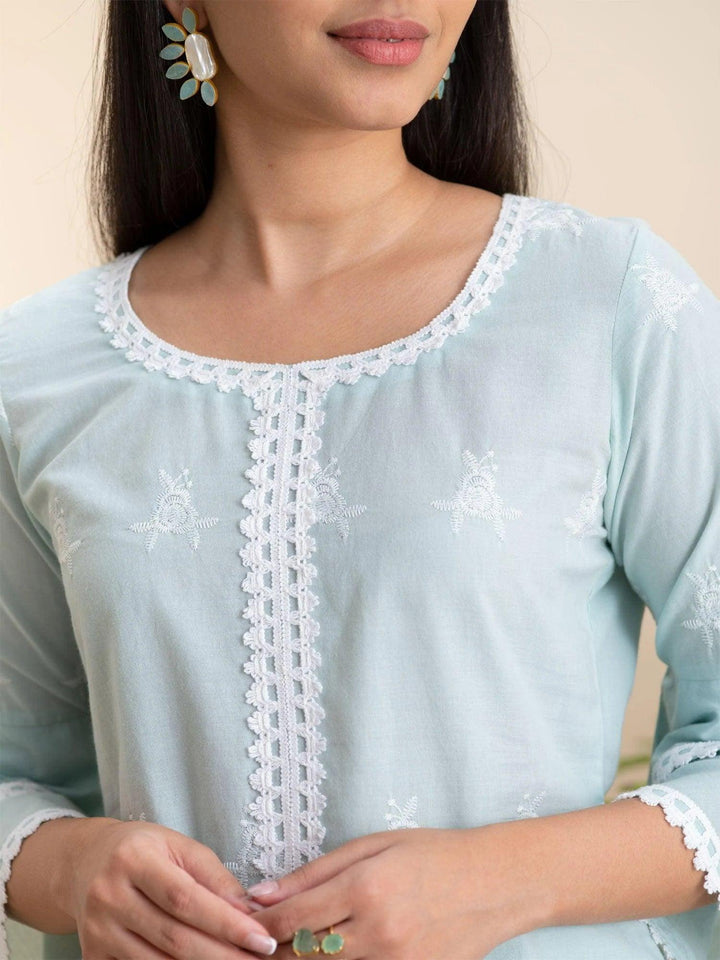 Blue Embroidered Cotton Kurta