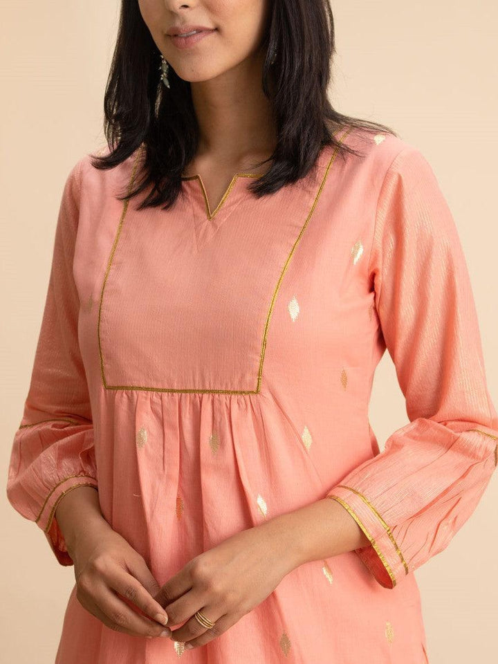 Peach Woven Design Cotton Kurta