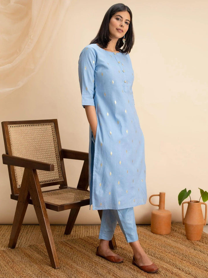 Blue Woven Design Cotton Kurta