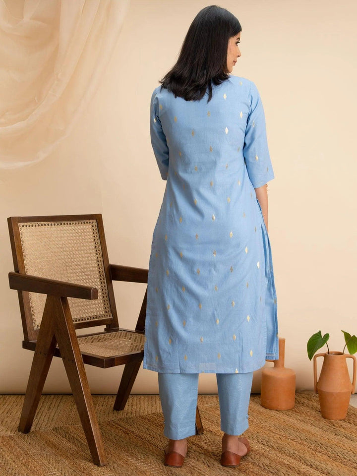 Blue Woven Design Cotton Kurta