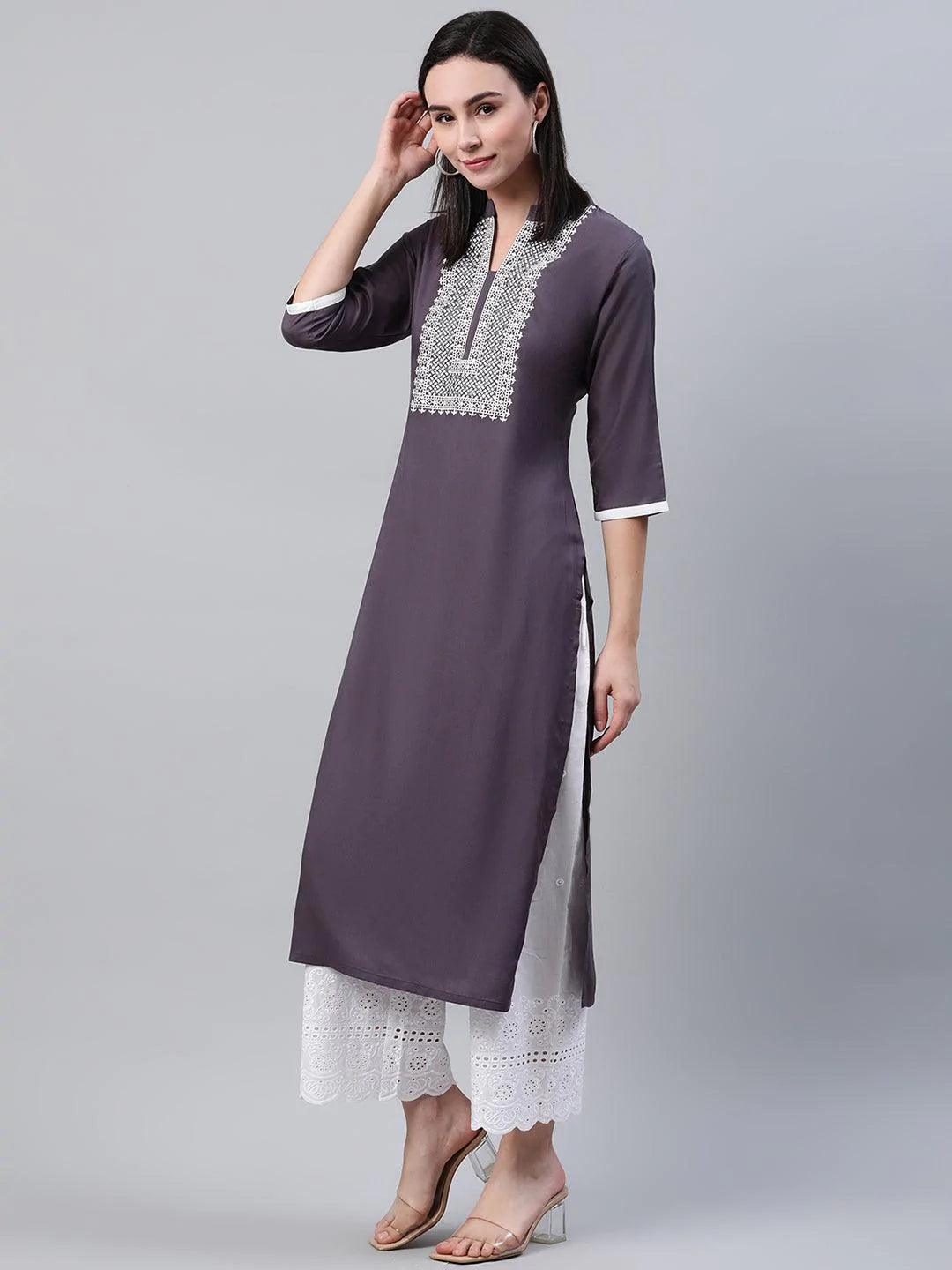 Grey Solid Rayon Kurta - ShopLibas