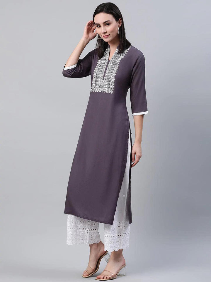 Grey Solid Rayon Kurta