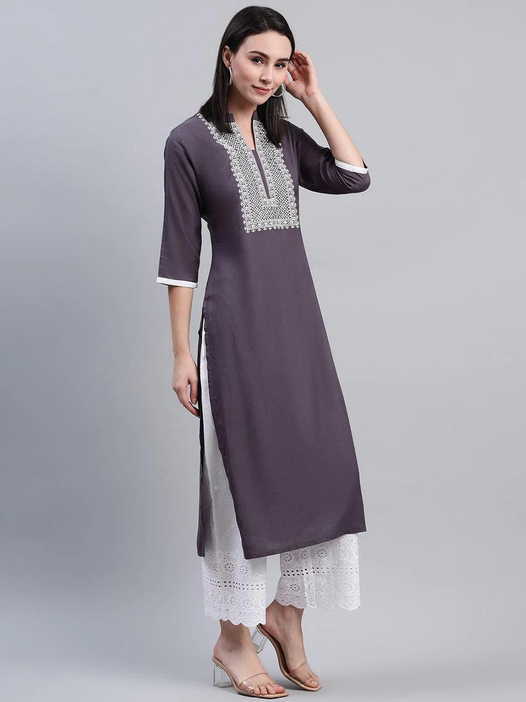 Grey Solid Rayon Kurta - ShopLibas