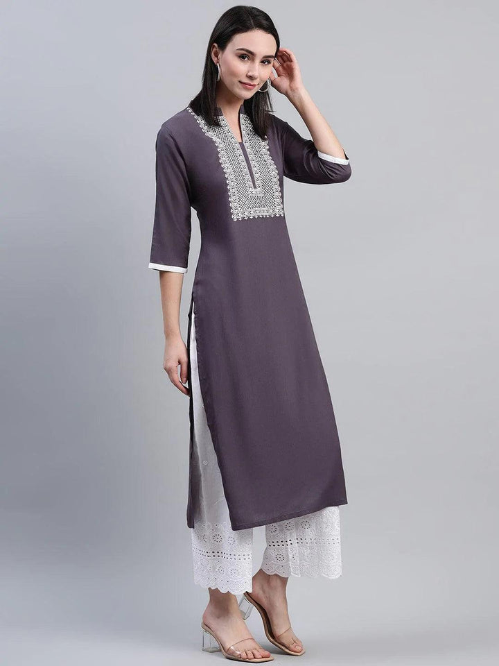 Grey Solid Rayon Kurta