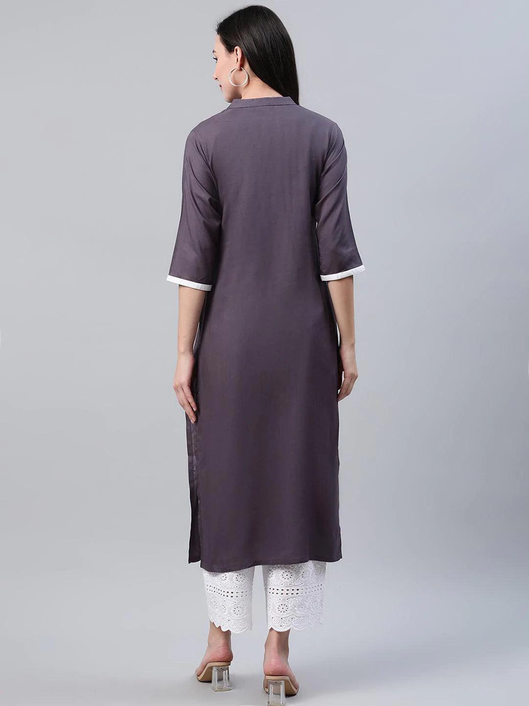 Grey Solid Rayon Kurta - ShopLibas
