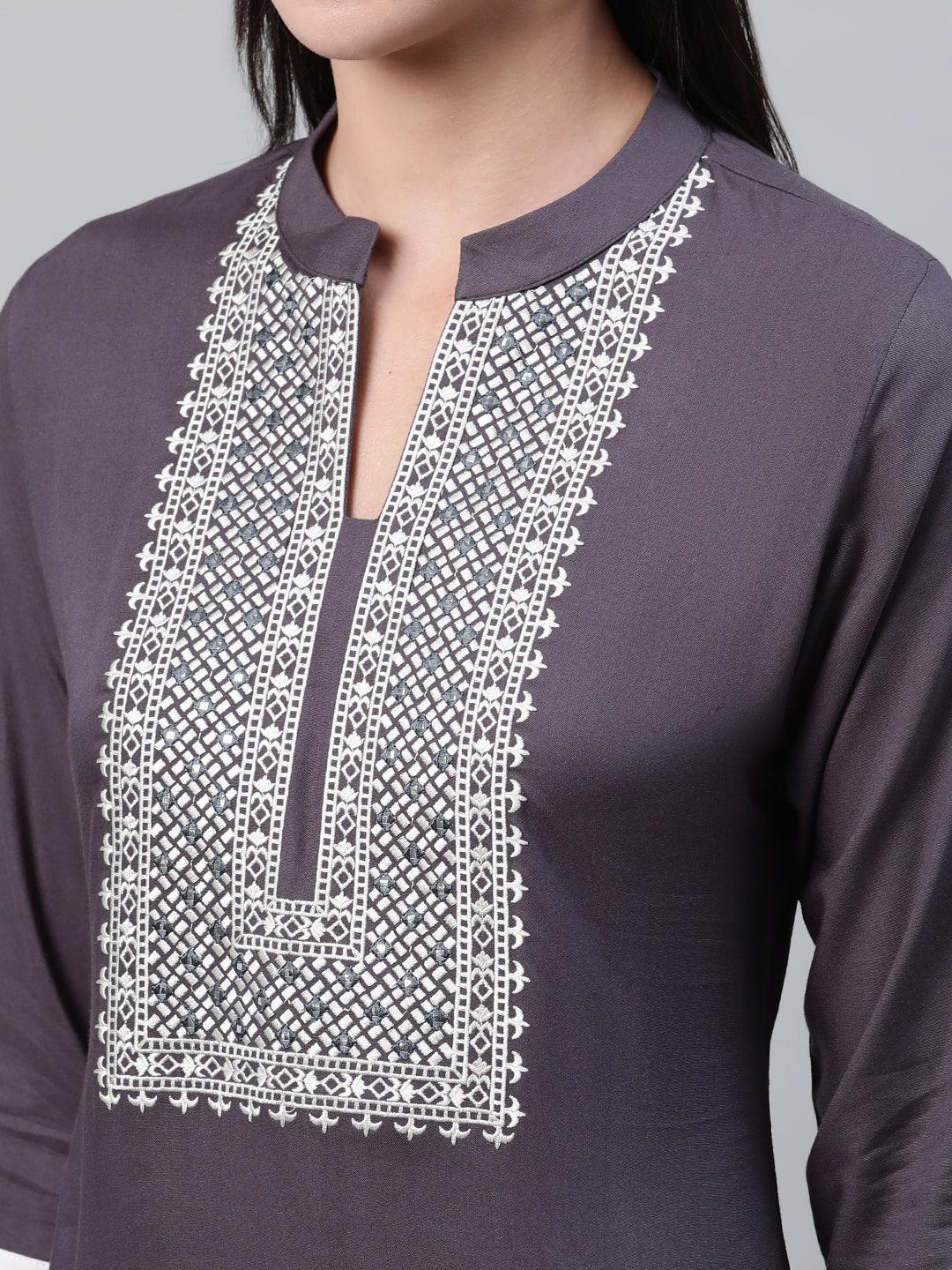 Grey Solid Rayon Kurta - ShopLibas