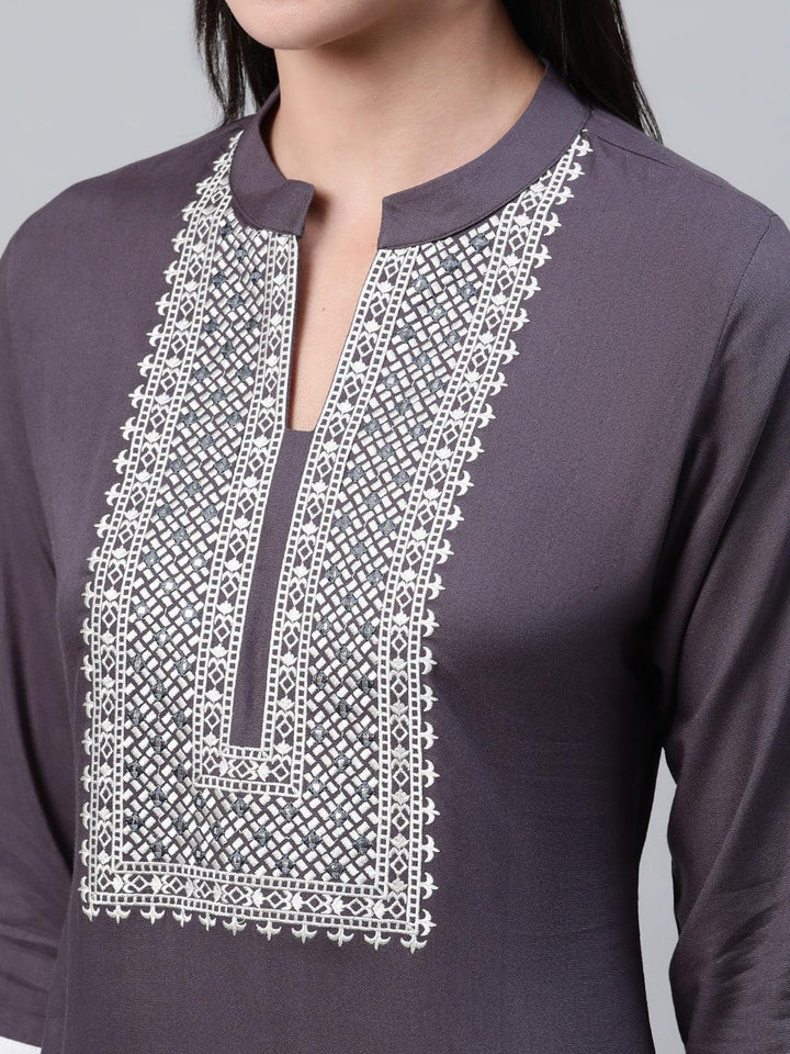 Grey Solid Rayon Kurta