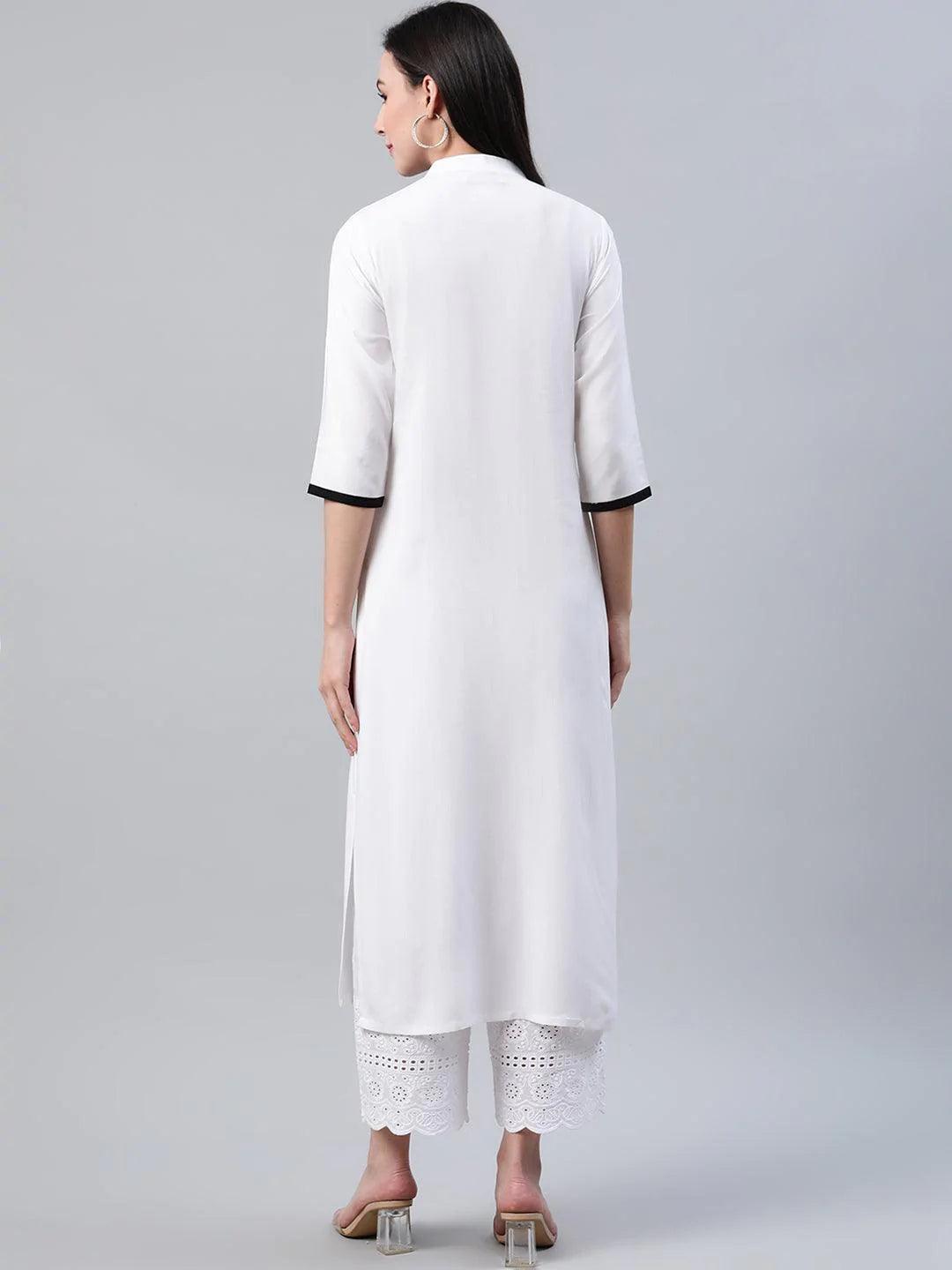 White Solid Rayon Kurta - ShopLibas