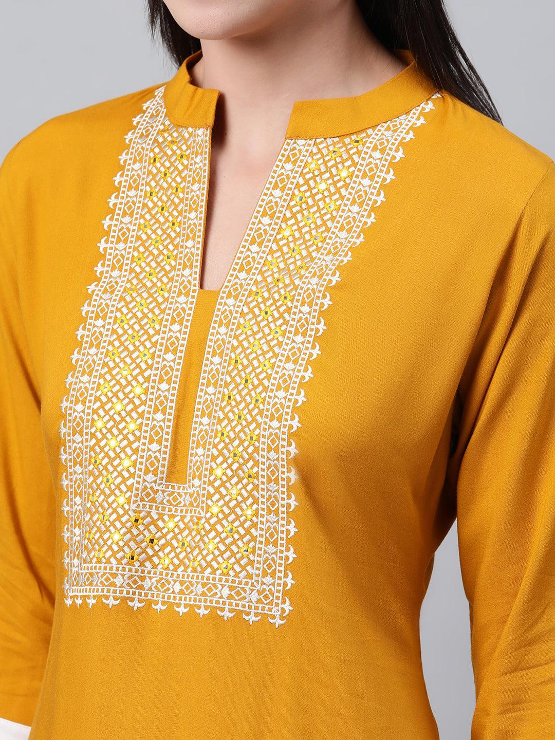 Yellow Solid Rayon Kurta - ShopLibas