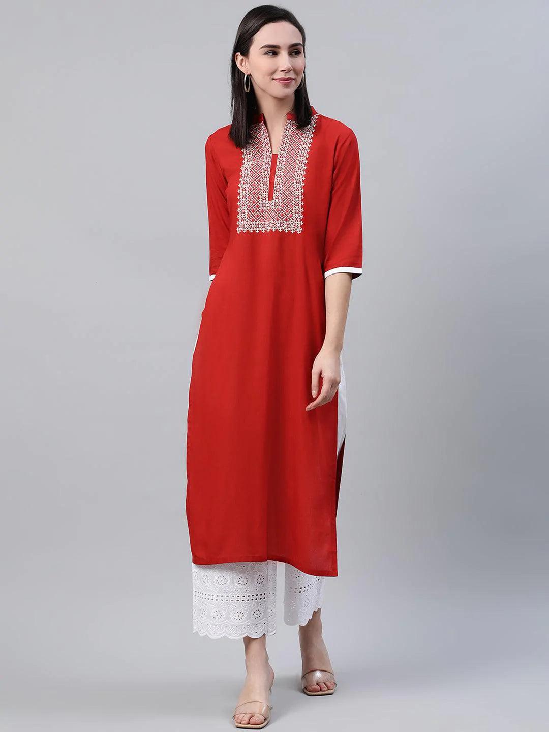 Rust Solid Rayon Kurta - ShopLibas