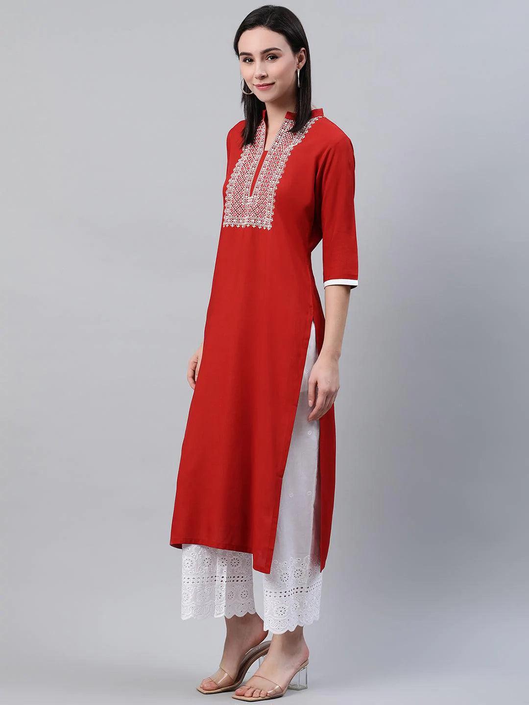 Rust Solid Rayon Kurta - ShopLibas