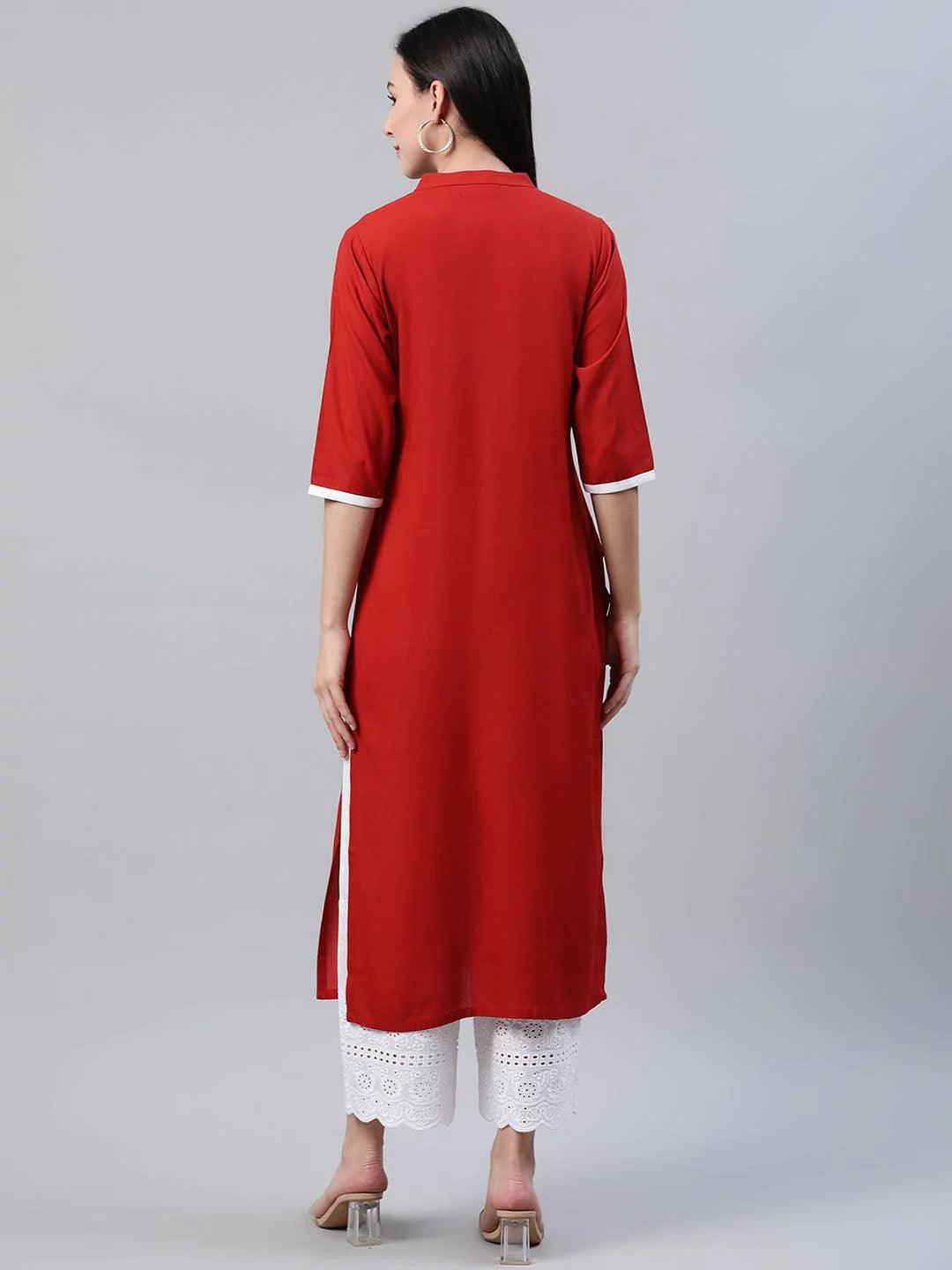 Rust Solid Rayon Kurta - ShopLibas