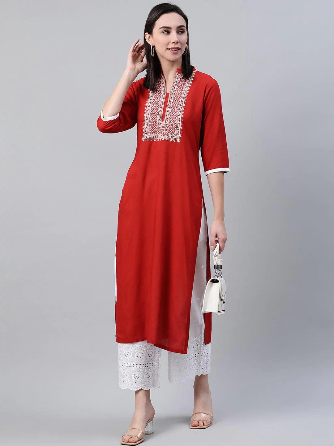 Rust Solid Rayon Kurta - ShopLibas