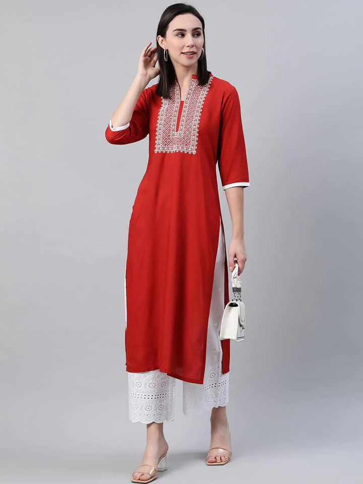 Rust Solid Rayon Kurta
