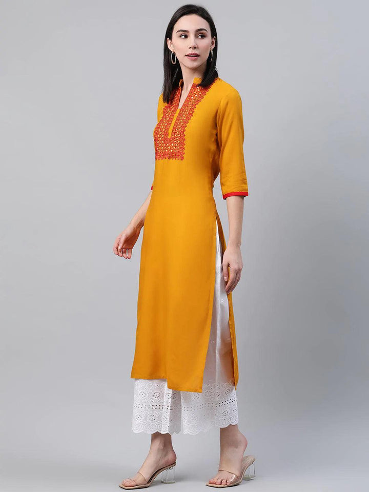 Yellow Solid Rayon Kurta